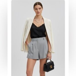 Grey Highrise Plaid Preppy Foldover Shorts Size Extra Small